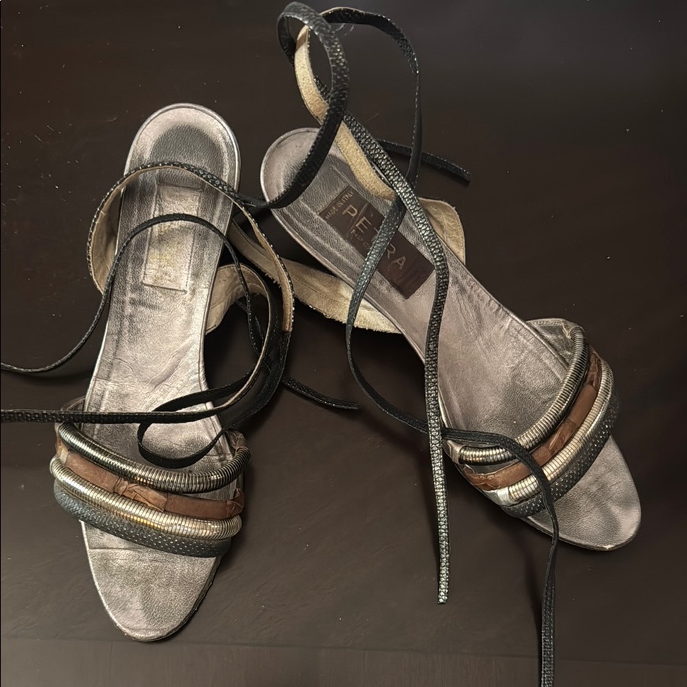 Petra Sophisticated Silver and Brown Strappy Sandals